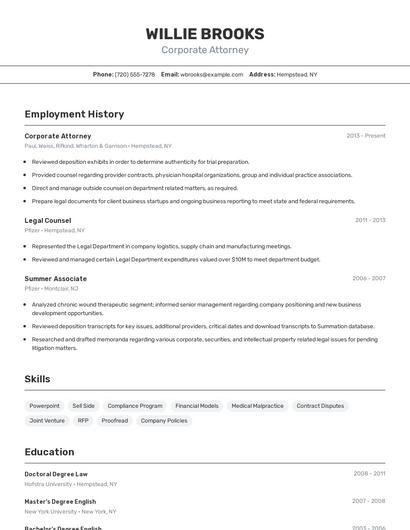 Corporate Attorney Resume