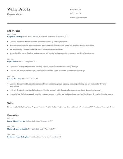 Corporate Attorney Resume