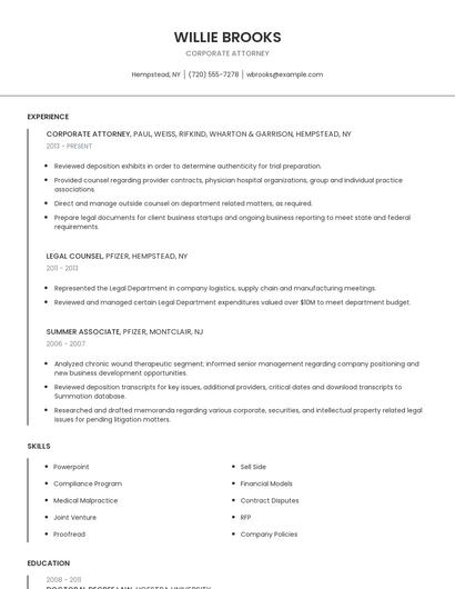 Corporate Attorney Resume