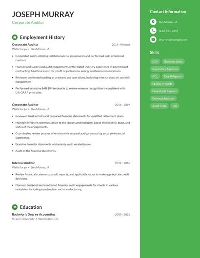 Corporate Auditor Resume