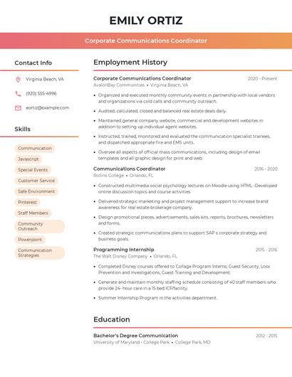 Corporate Communications Coordinator Resume