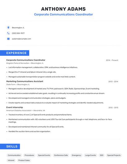 Corporate Communications Coordinator Resume