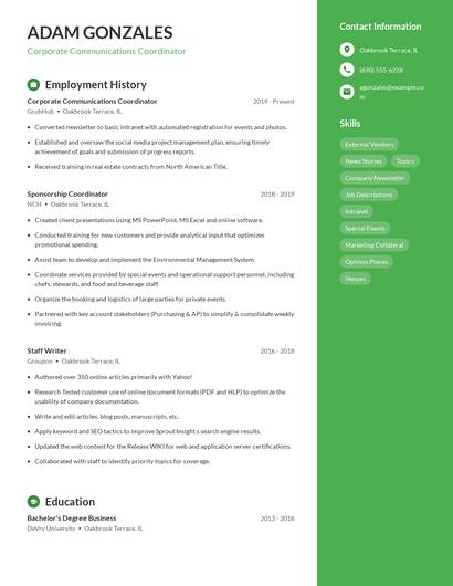 Corporate Communications Coordinator Resume