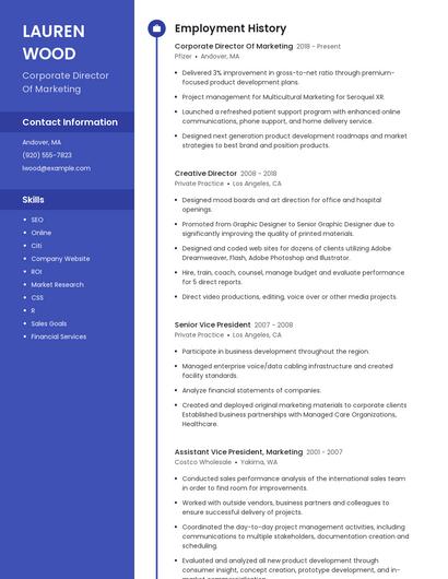 Corporate Director Of Marketing Resume