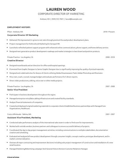 Corporate Director Of Marketing Resume