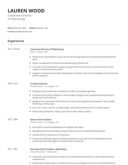 Corporate Director Of Marketing Resume