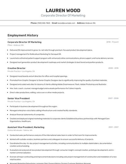 Corporate Director Of Marketing Resume