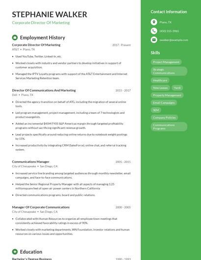 Corporate Director Of Marketing Resume