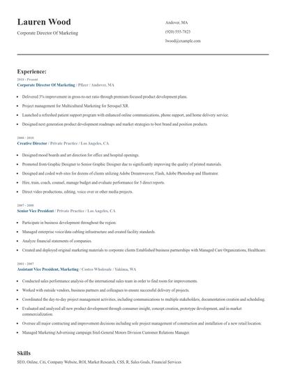 Corporate Director Of Marketing Resume
