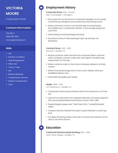 Corporate Driver Resume