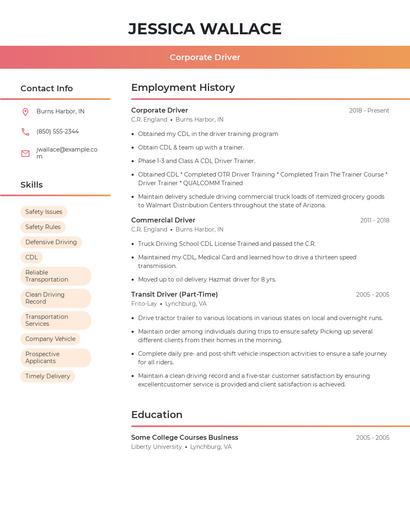 Corporate Driver Resume