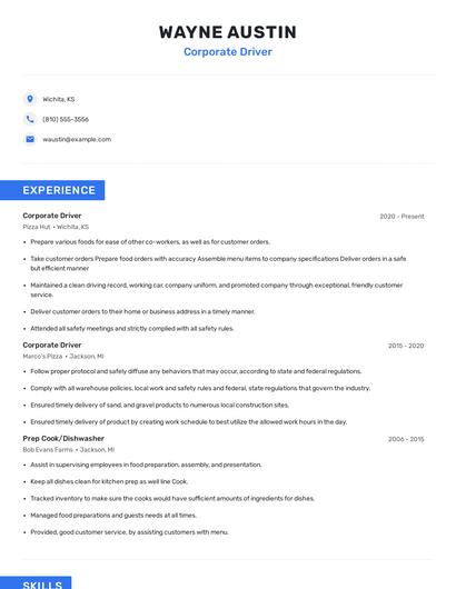 Corporate Driver Resume