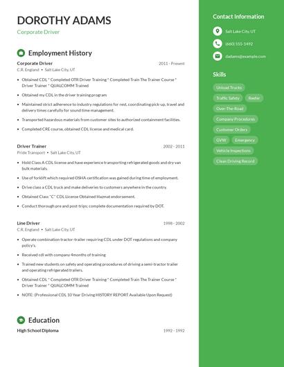 Corporate Driver Resume