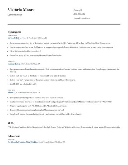 Corporate Driver Resume