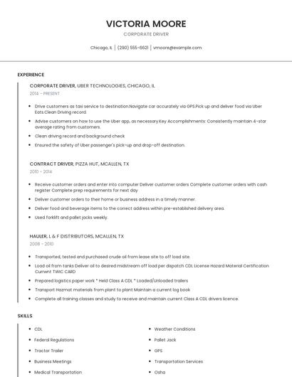 Corporate Driver Resume