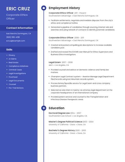 Corporate Ethics Officer Resume