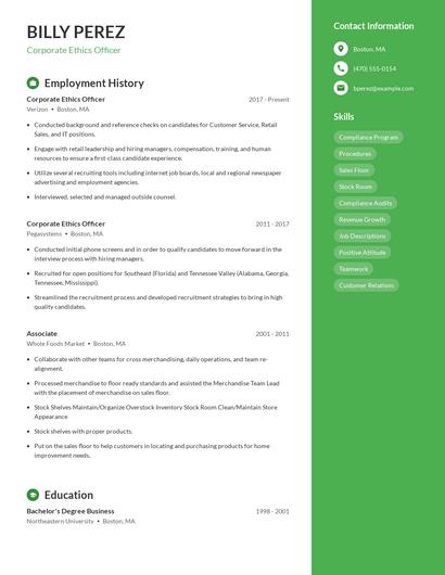 Corporate Ethics Officer Resume
