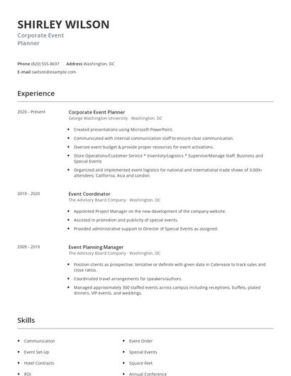 Corporate Event Planner Resume