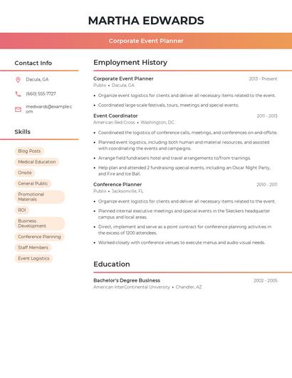Corporate Event Planner Resume