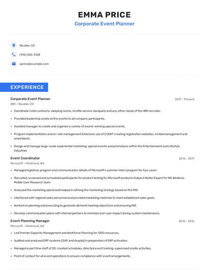 Corporate Event Planner Resume