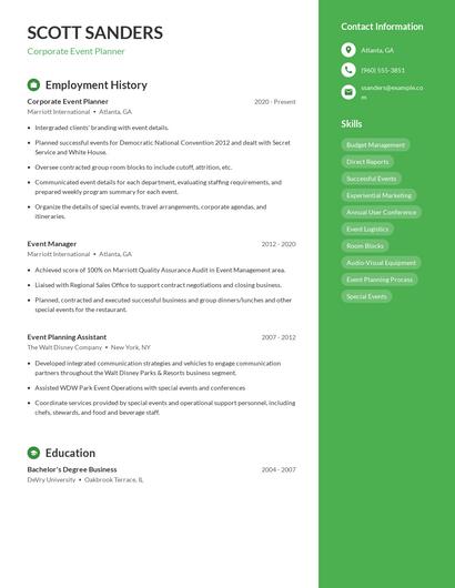 Corporate Event Planner Resume