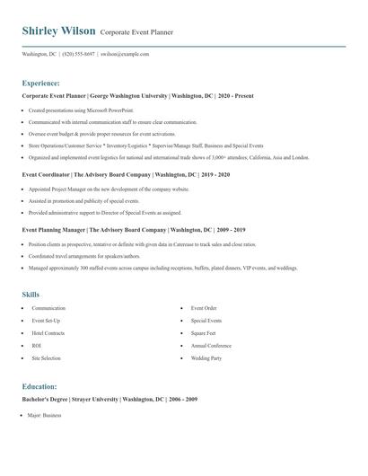 Corporate Event Planner Resume