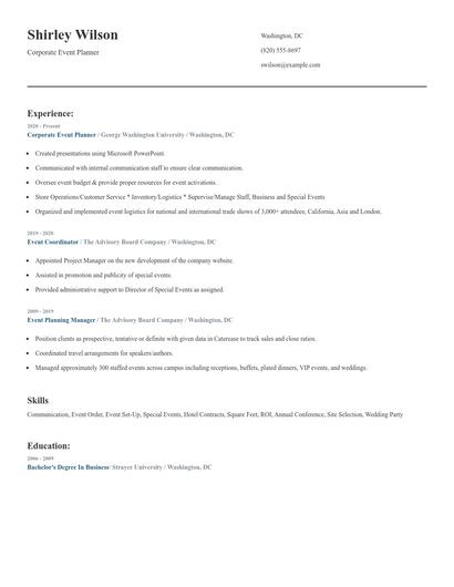 Corporate Event Planner Resume