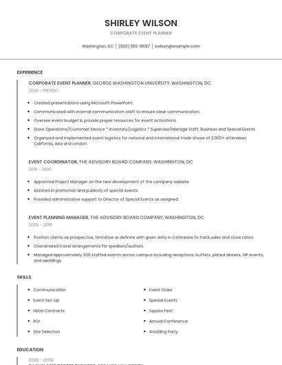 Corporate Event Planner Resume
