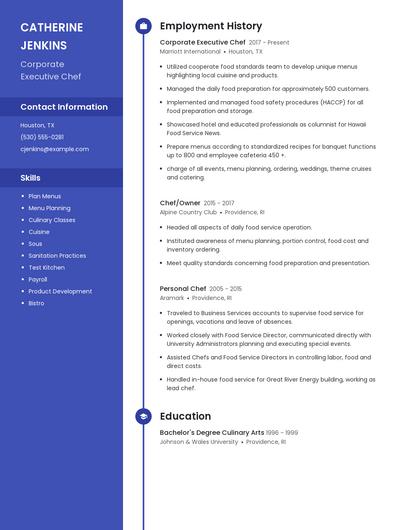 Corporate Executive Chef Resume