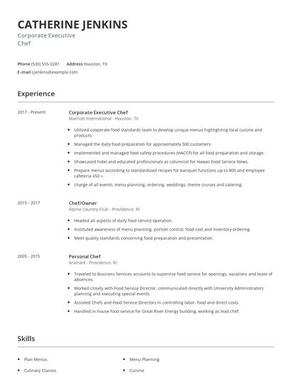 Corporate Executive Chef Resume