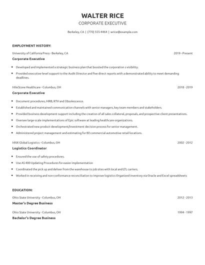 Corporate Executive Resume