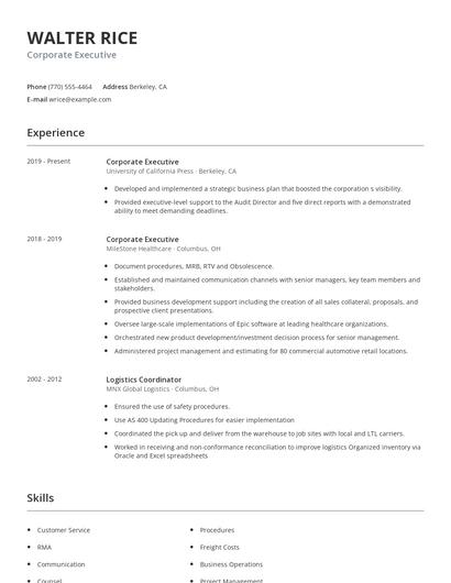 Corporate Executive Resume