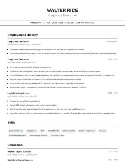 Corporate Executive Resume