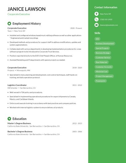 Corporate Executive Resume