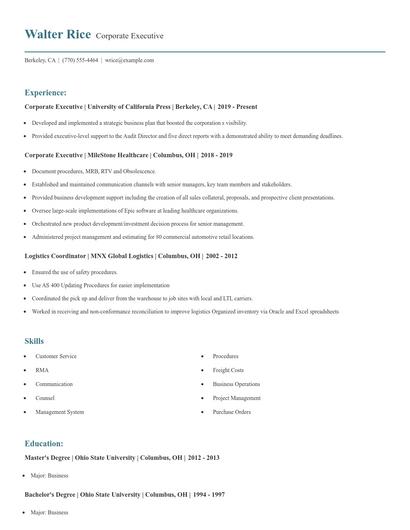 Corporate Executive Resume