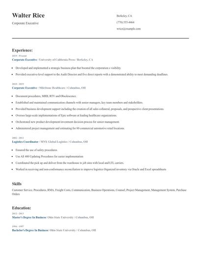 Corporate Executive Resume