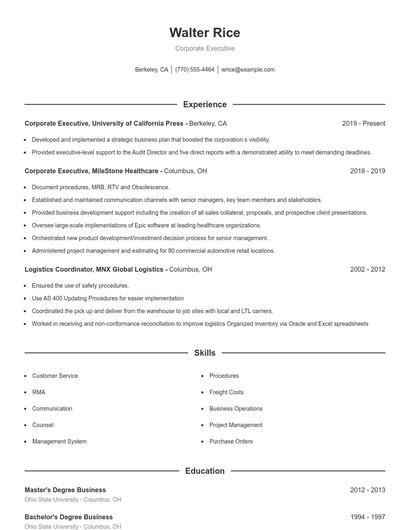 Corporate Executive Resume
