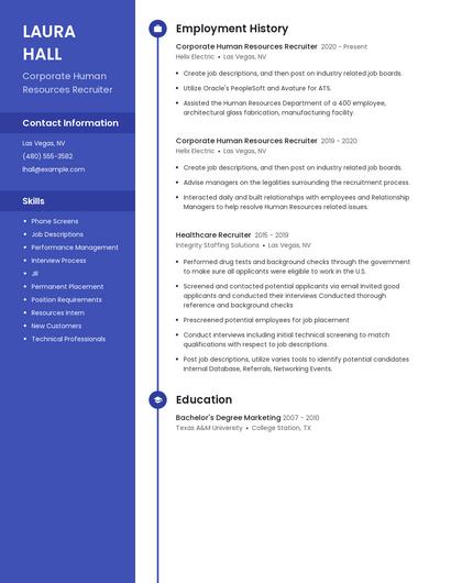 Corporate Human Resources Recruiter Resume