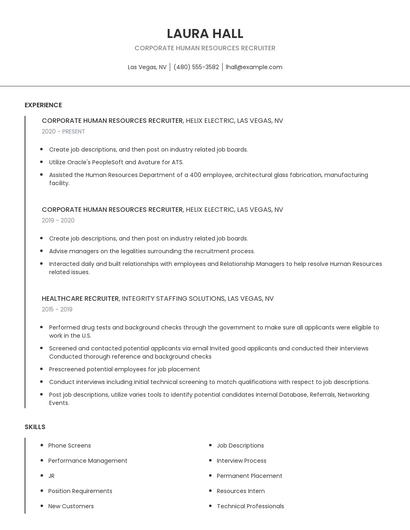 Corporate Human Resources Recruiter Resume