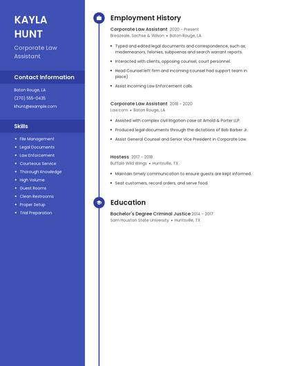 Corporate Law Assistant Resume