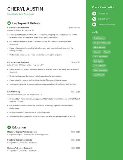 Corporate Law Assistant Resume