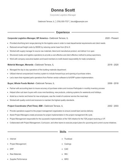 Corporate Logistics Manager Resume