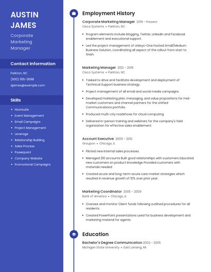 Corporate Marketing Manager Resume