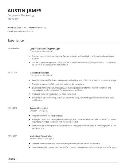 Corporate Marketing Manager Resume