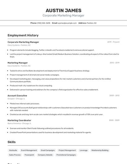 Corporate Marketing Manager Resume