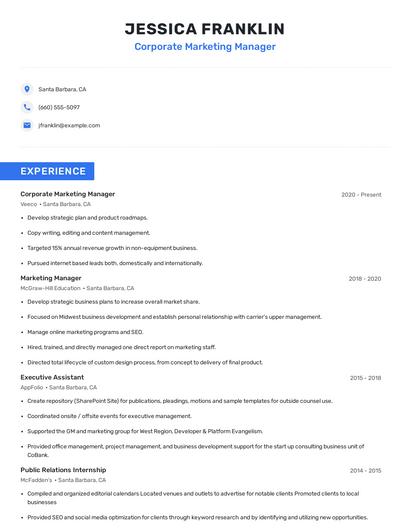 Corporate Marketing Manager Resume