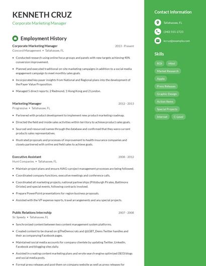 Corporate Marketing Manager Resume
