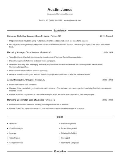 Corporate Marketing Manager Resume
