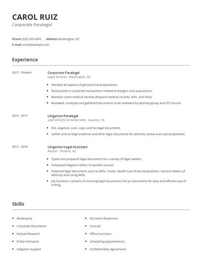 Corporate Paralegal Resume
