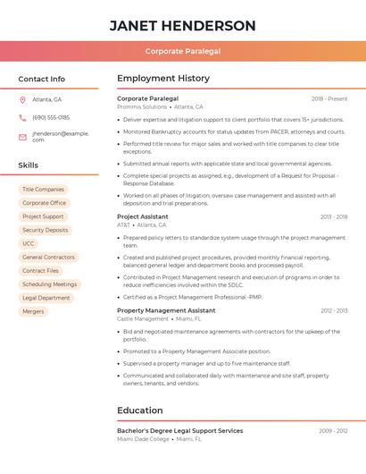 Corporate Paralegal Resume